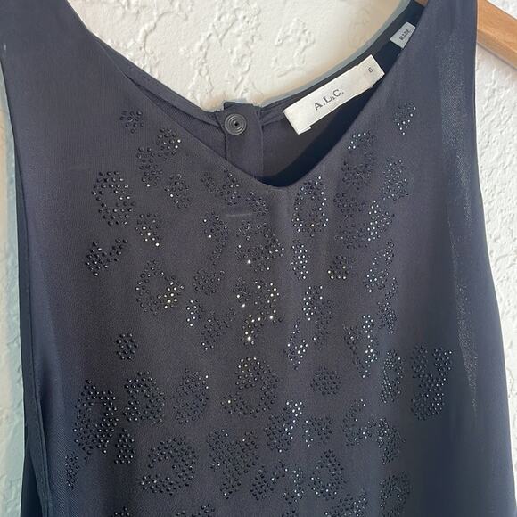A.L.C. Black Sparkle Studs Sleeveless Tank Top Viscose ALC Date Night Glam Party - Picture 3 of 8